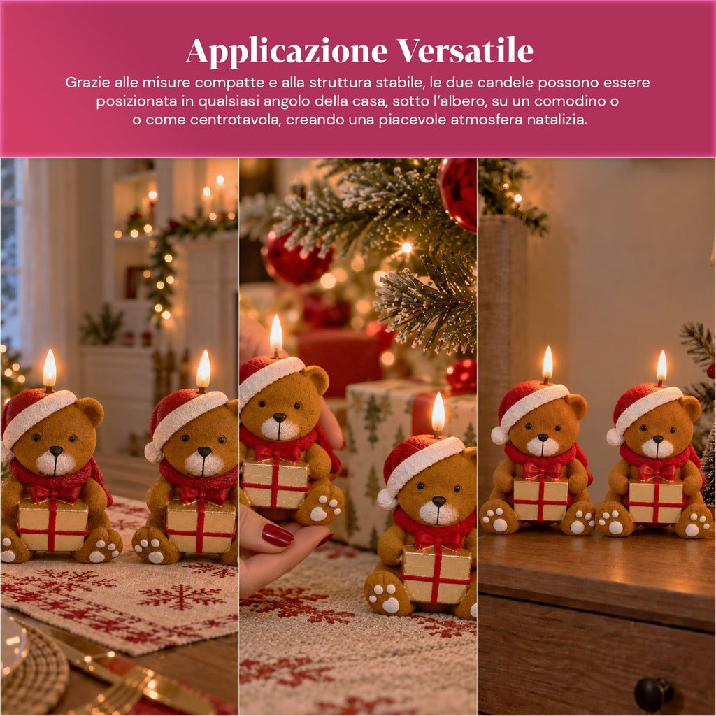Candela Natalizia LED a Batteria in 3 Varianti – Babbo Natale con Albero, Orsetto e Faccina d'Orso, Fiamma Effetto Reale, Decorazione Natalizia