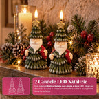 Candela Natalizia LED a Batteria in 3 Varianti – Babbo Natale con Albero, Orsetto e Faccina d'Orso, Fiamma Effetto Reale, Decorazione Natalizia