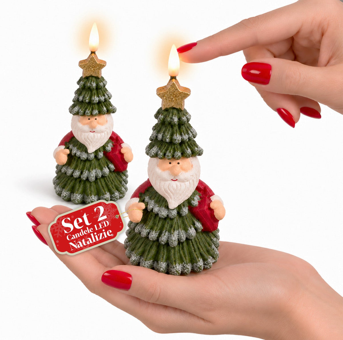 Candela Natalizia LED a Batteria in 3 Varianti – Babbo Natale con Albero, Orsetto e Faccina d'Orso, Fiamma Effetto Reale, Decorazione Natalizia
