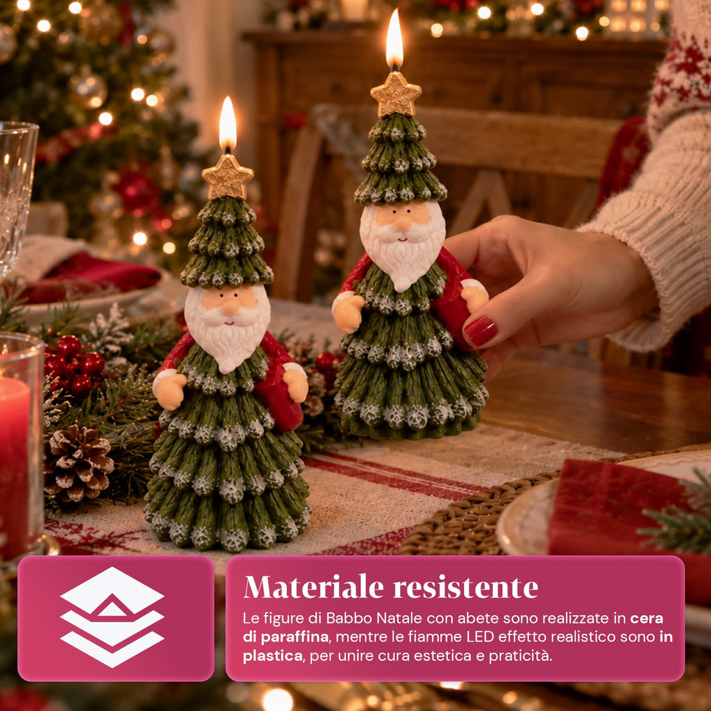 Candela Natalizia LED a Batteria in 3 Varianti – Babbo Natale con Albero, Orsetto e Faccina d'Orso, Fiamma Effetto Reale, Decorazione Natalizia