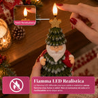 Candela Natalizia LED a Batteria in 3 Varianti – Babbo Natale con Albero, Orsetto e Faccina d'Orso, Fiamma Effetto Reale, Decorazione Natalizia