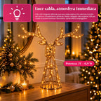 Cervo Luminoso a LED Glitter Oro, Decorazione Natalizia in Ferro e Polietilene, Luce Calda Alimentata via USB, 3 Misure: 65, 85 e 110 cm