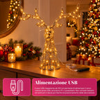 Cervo Luminoso a LED Glitter Oro, Decorazione Natalizia in Ferro e Polietilene, Luce Calda Alimentata via USB, 3 Misure: 65, 85 e 110 cm