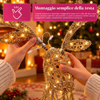 Cervo Luminoso a LED Glitter Oro, Decorazione Natalizia in Ferro e Polietilene, Luce Calda Alimentata via USB, 3 Misure: 65, 85 e 110 cm