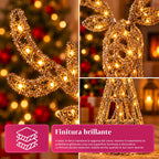 Cervo Luminoso a LED Glitter Oro, Decorazione Natalizia in Ferro e Polietilene, Luce Calda Alimentata via USB, 3 Misure: 65, 85 e 110 cm