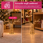 Cervo Luminoso a LED Glitter Oro, Decorazione Natalizia in Ferro e Polietilene, Luce Calda Alimentata via USB, 3 Misure: 65, 85 e 110 cm