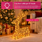Cervo Luminoso a LED Glitter Oro, Decorazione Natalizia in Ferro e Polietilene, Luce Calda Alimentata via USB, 3 Misure: 65, 85 e 110 cm