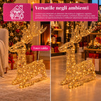 Cervo Luminoso a LED Glitter Oro, Decorazione Natalizia in Ferro e Polietilene, Luce Calda Alimentata via USB, 3 Misure: 65, 85 e 110 cm