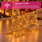 Cervo Luminoso a LED Glitter Oro, Decorazione Natalizia in Ferro e Polietilene, Luce Calda Alimentata via USB, 3 Misure: 65, 85 e 110 cm