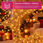 Cervo Luminoso a LED Glitter Oro, Decorazione Natalizia in Ferro e Polietilene, Luce Calda Alimentata via USB, 3 Misure: 65, 85 e 110 cm