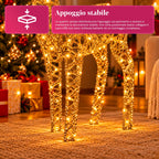 Cervo Luminoso a LED Glitter Oro, Decorazione Natalizia in Ferro e Polietilene, Luce Calda Alimentata via USB, 3 Misure: 65, 85 e 110 cm