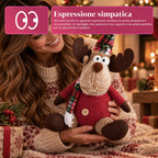 Renna Natalizia Decorativa in Poliestere - Ornamento di Natale con Base Sabbiata, Design Simpatico, 4 Varianti Stile, 2 Misure 35 e 50 cm