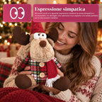 Renna Natalizia Decorativa in Poliestere - Ornamento di Natale con Base Sabbiata, Design Simpatico, 4 Varianti Stile, 2 Misure 35 e 50 cm
