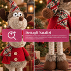 Renna Natalizia Decorativa in Poliestere - Ornamento di Natale con Base Sabbiata, Design Simpatico, 4 Varianti Stile, 2 Misure 35 e 50 cm