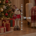 Renna Natalizia Decorativa in Poliestere - Ornamento di Natale con Base Sabbiata, Design Simpatico, 4 Varianti Stile, 2 Misure 35 e 50 cm