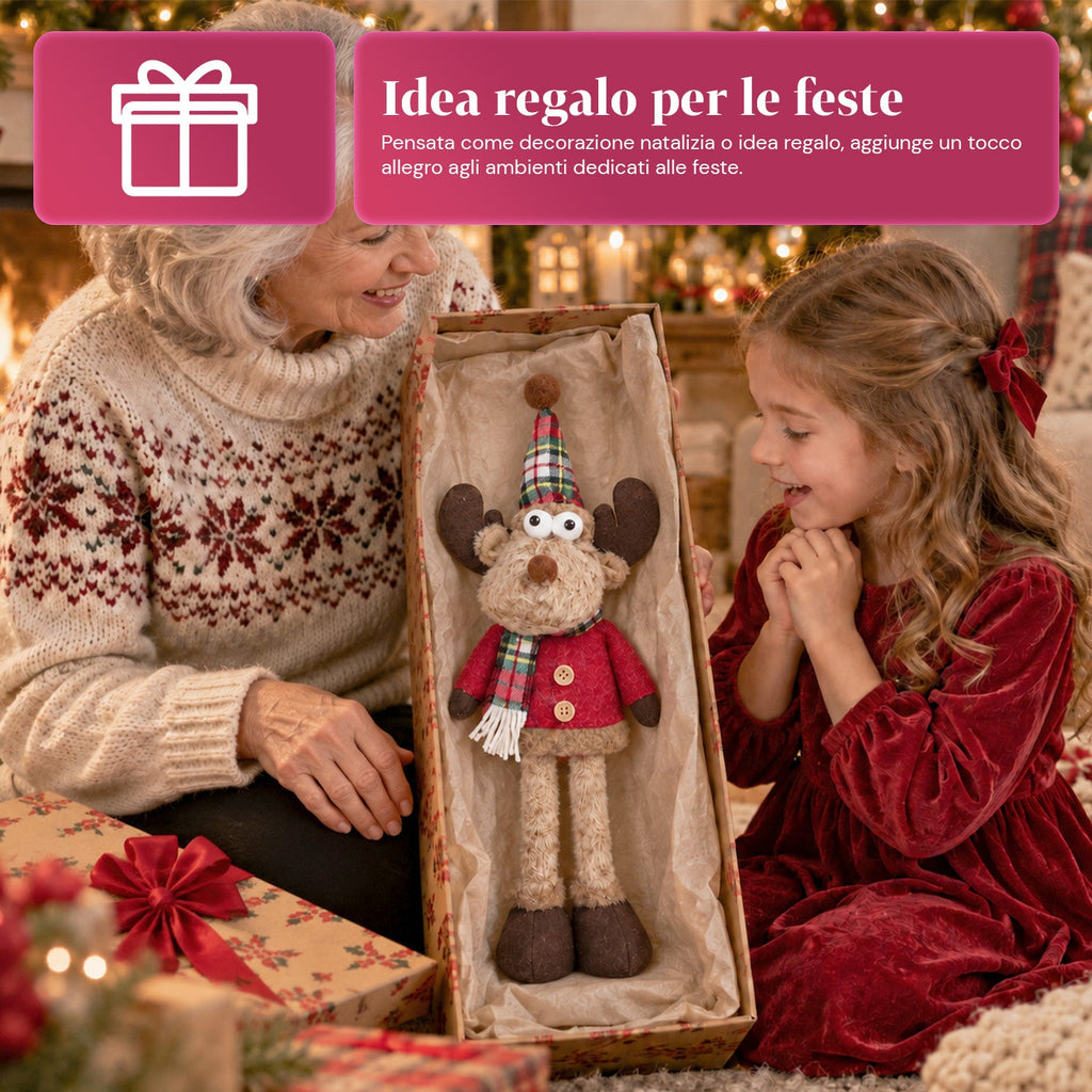Renna Natalizia Decorativa in Poliestere - Ornamento di Natale con Base Sabbiata, Design Simpatico, 4 Varianti Stile, 2 Misure 35 e 50 cm