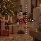 Renna Natalizia Decorativa in Poliestere - Ornamento di Natale con Base Sabbiata, Design Simpatico, 4 Varianti Stile, 2 Misure 35 e 50 cm