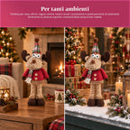 Renna Natalizia Decorativa in Poliestere - Ornamento di Natale con Base Sabbiata, Design Simpatico, 4 Varianti Stile, 2 Misure 35 e 50 cm