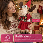 Renna Natalizia Decorativa in Poliestere - Ornamento di Natale con Base Sabbiata, Design Simpatico, 4 Varianti Stile, 2 Misure 35 e 50 cm