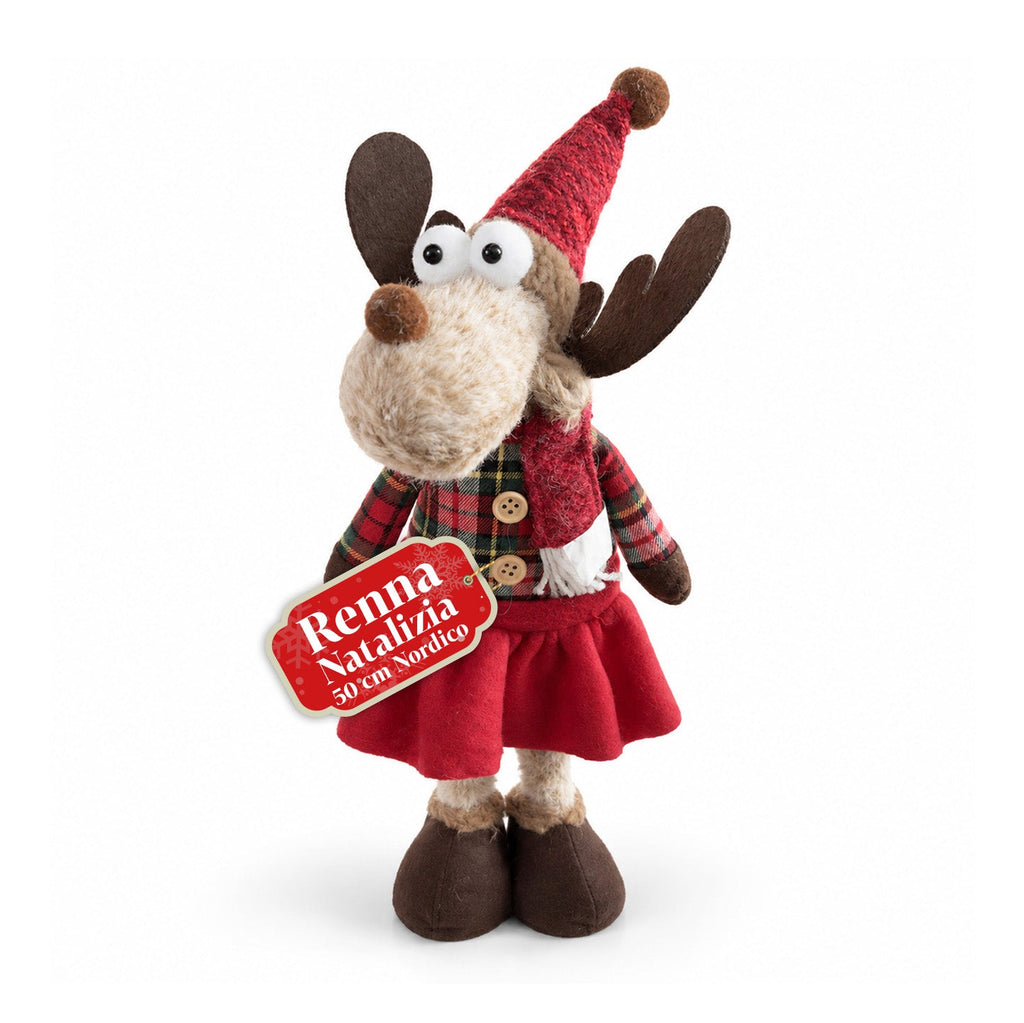 Renna Natalizia Decorativa in Poliestere - Ornamento di Natale con Base Sabbiata, Design Simpatico, 4 Varianti Stile, 2 Misure 35 e 50 cm