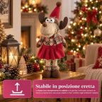 Renna Natalizia Decorativa in Poliestere - Ornamento di Natale con Base Sabbiata, Design Simpatico, 4 Varianti Stile, 2 Misure 35 e 50 cm