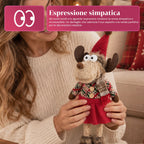 Renna Natalizia Decorativa in Poliestere - Ornamento di Natale con Base Sabbiata, Design Simpatico, 4 Varianti Stile, 2 Misure 35 e 50 cm