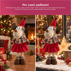 Renna Natalizia Decorativa in Poliestere - Ornamento di Natale con Base Sabbiata, Design Simpatico, 4 Varianti Stile, 2 Misure 35 e 50 cm