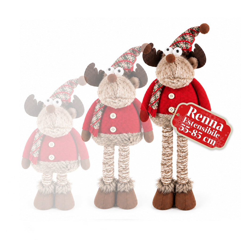 Decorative Extendable Christmas Reindeer 55-85 cm - Christmas Ornament with Telescopic Legs, Metal Structure, Polyester, 4 Style Variants