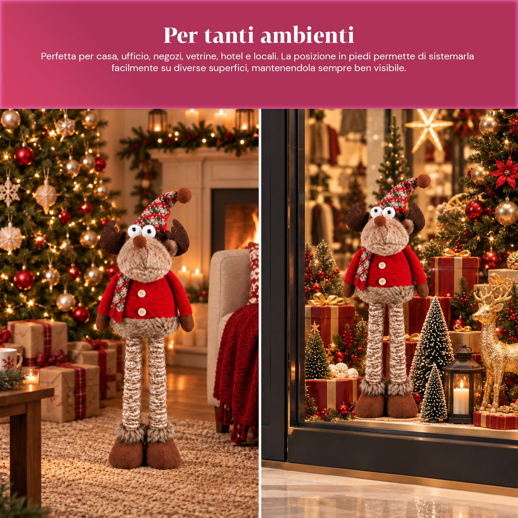 Decorative Extendable Christmas Reindeer 55-85 cm - Christmas Ornament with Telescopic Legs, Metal Structure, Polyester, 4 Style Variants