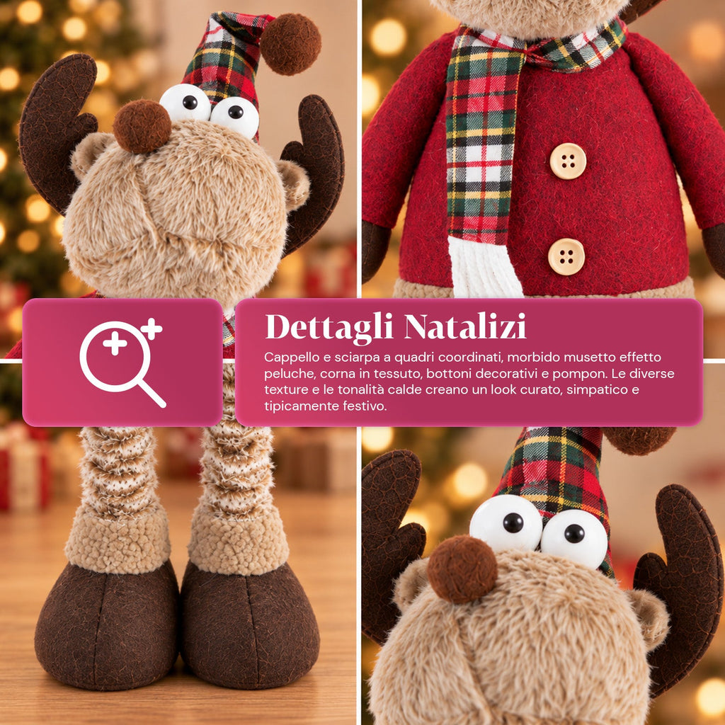 Decorative Extendable Christmas Reindeer 55-85 cm - Christmas Ornament with Telescopic Legs, Metal Structure, Polyester, 4 Style Variants