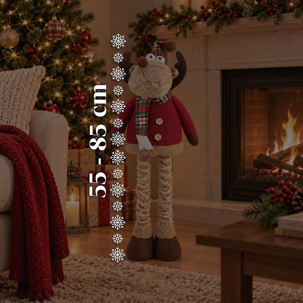 Decorative Extendable Christmas Reindeer 55-85 cm - Christmas Ornament with Telescopic Legs, Metal Structure, Polyester, 4 Style Variants