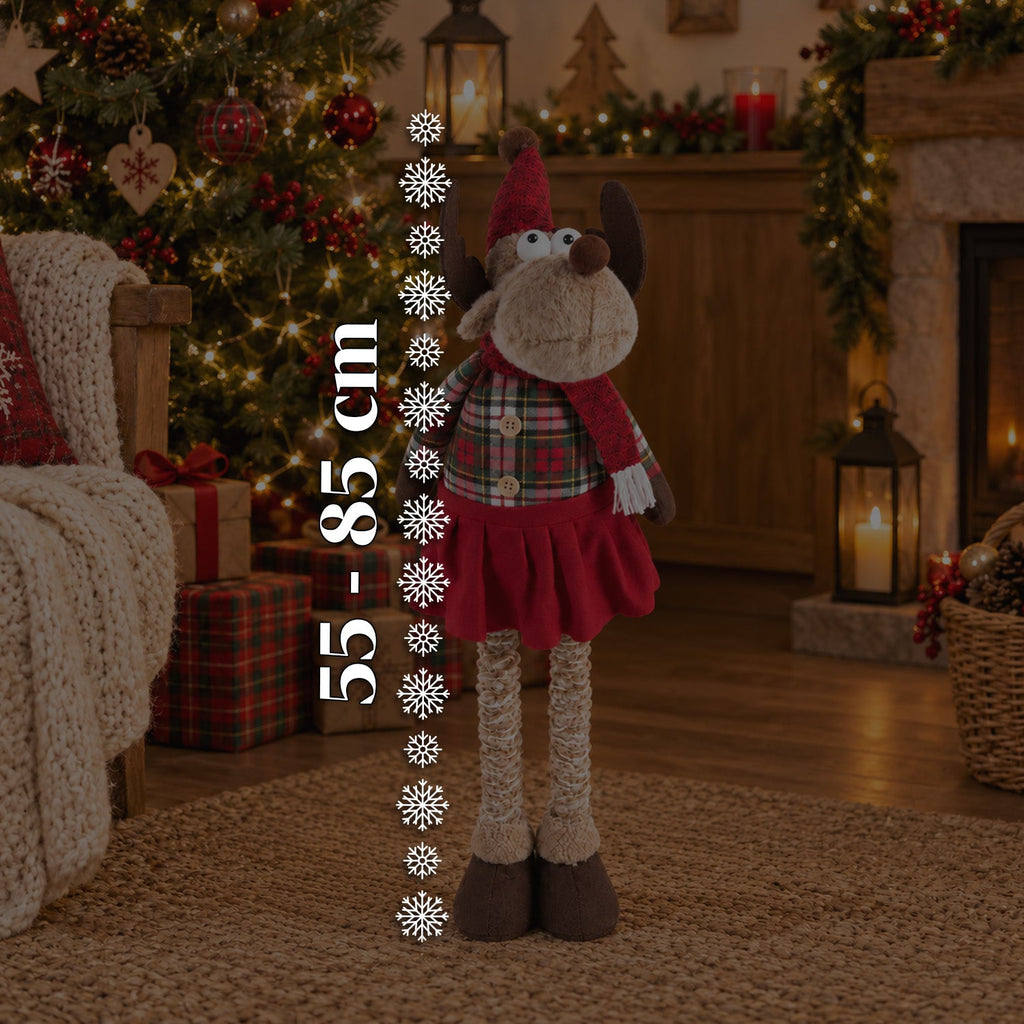 Decorative Extendable Christmas Reindeer 55-85 cm - Christmas Ornament with Telescopic Legs, Metal Structure, Polyester, 4 Style Variants