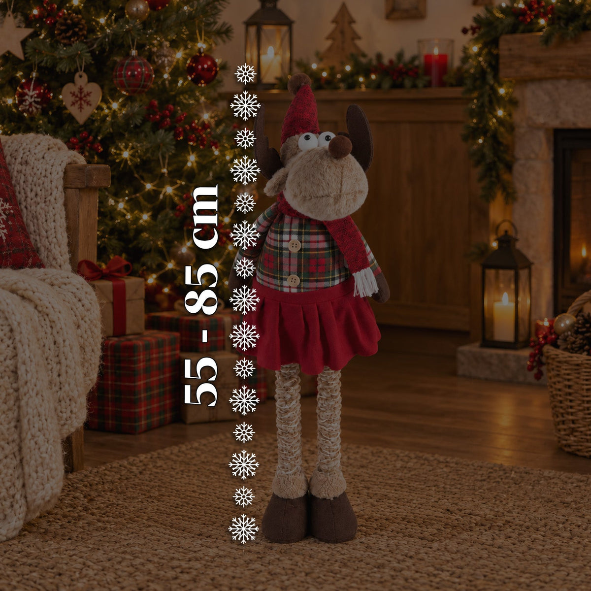 Decorative Extendable Christmas Reindeer 55-85 cm - Christmas Ornament with Telescopic Legs, Metal Structure, Polyester, 4 Style Variants