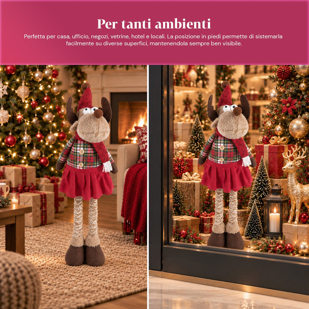 Decorative Extendable Christmas Reindeer 55-85 cm - Christmas Ornament with Telescopic Legs, Metal Structure, Polyester, 4 Style Variants