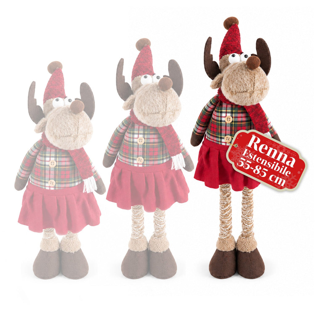 Decorative Extendable Christmas Reindeer 55-85 cm - Christmas Ornament with Telescopic Legs, Metal Structure, Polyester, 4 Style Variants