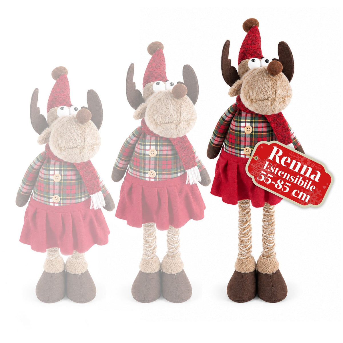 Decorative Extendable Christmas Reindeer 55-85 cm - Christmas Ornament with Telescopic Legs, Metal Structure, Polyester, 4 Style Variants