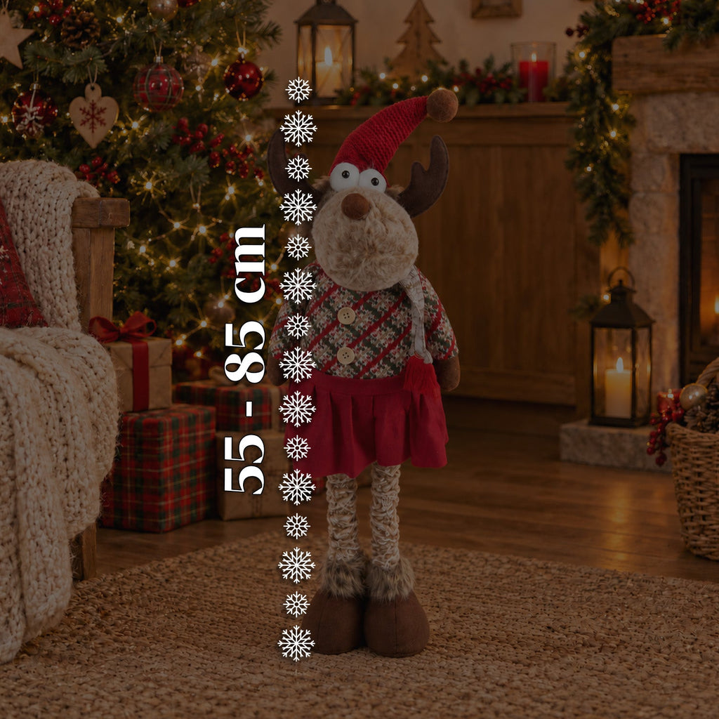 Decorative Extendable Christmas Reindeer 55-85 cm - Christmas Ornament with Telescopic Legs, Metal Structure, Polyester, 4 Style Variants