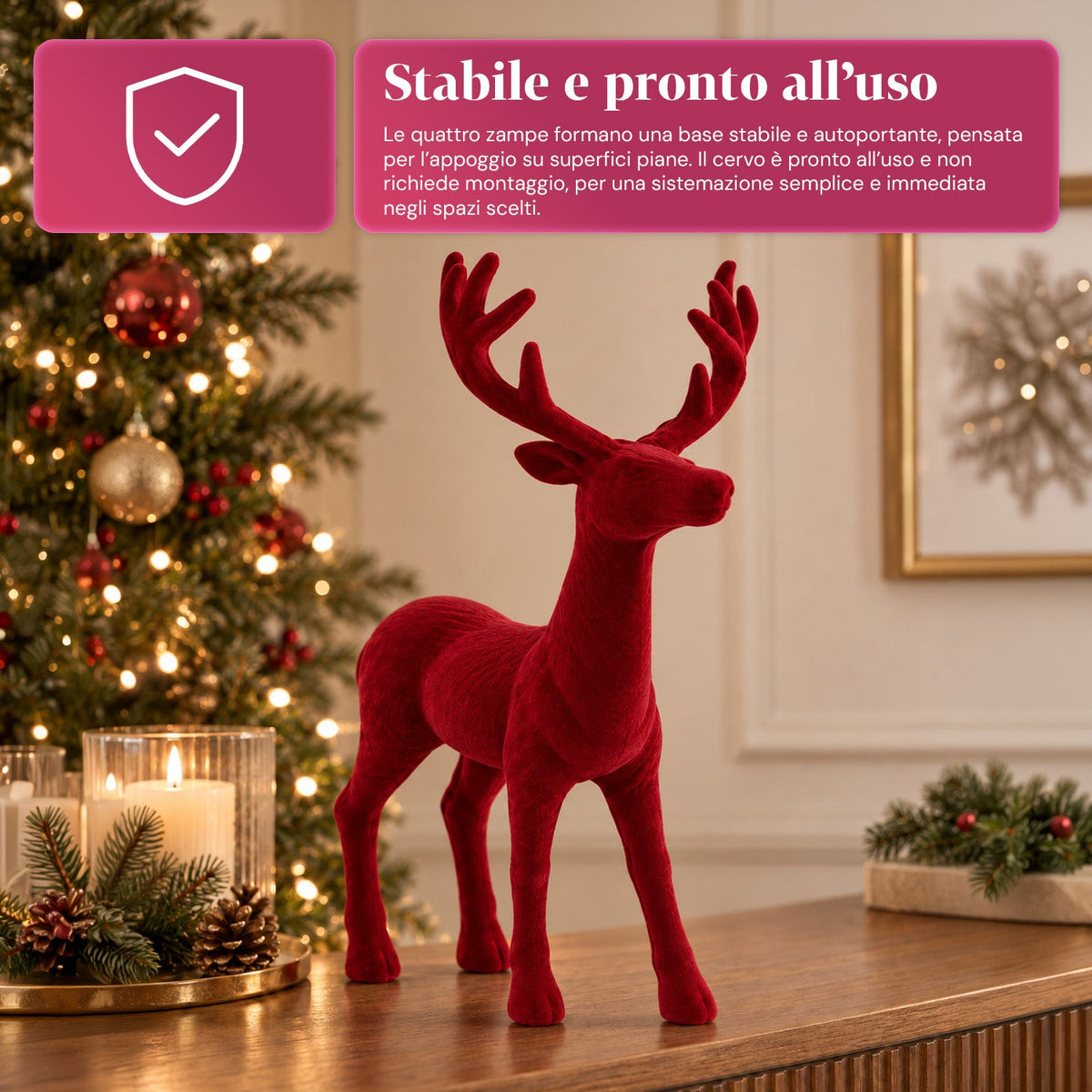 Cervo Decorativo 33x44h cm Effetto Velluto, Statuina Renna Design Moderno per Casa, Ufficio e Vetrine, Decorazione Natalizia, 6 Varianti Colore