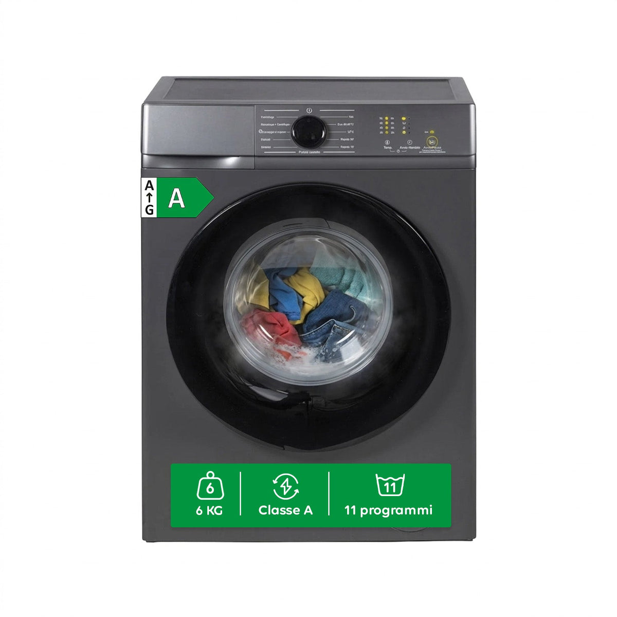 Lavatrice a Carica Frontale 6 kg, Classe A, 1200 Giri/min, Slim 41 cm, Lavaggio a Vapore, Cestello a Nido d'Ape, Sicurezza Bambini, Bianco o Grigio
