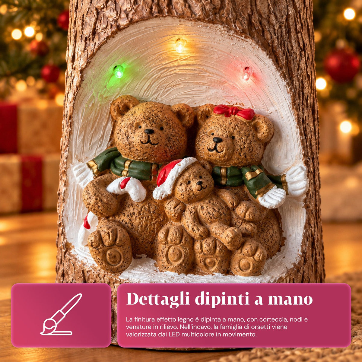 Base per Albero di Natale a Tronco con LED Animati e Personaggi 3D per Alberi fino a 180 cm - Copribase in Ferro e Magnesio con Attacco Ø 4 cm