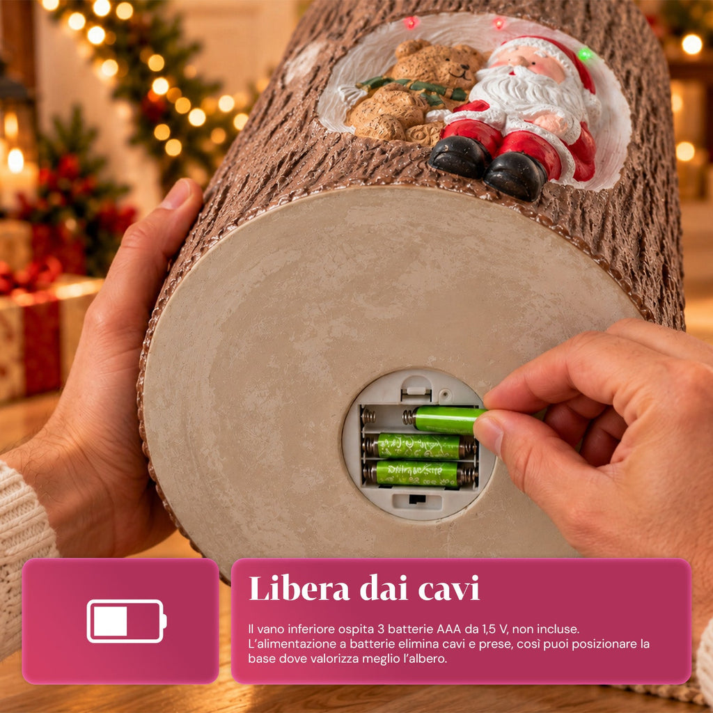 Base per Albero di Natale a Tronco con LED Animati e Personaggi 3D per Alberi fino a 180 cm - Copribase in Ferro e Magnesio con Attacco Ø 4 cm