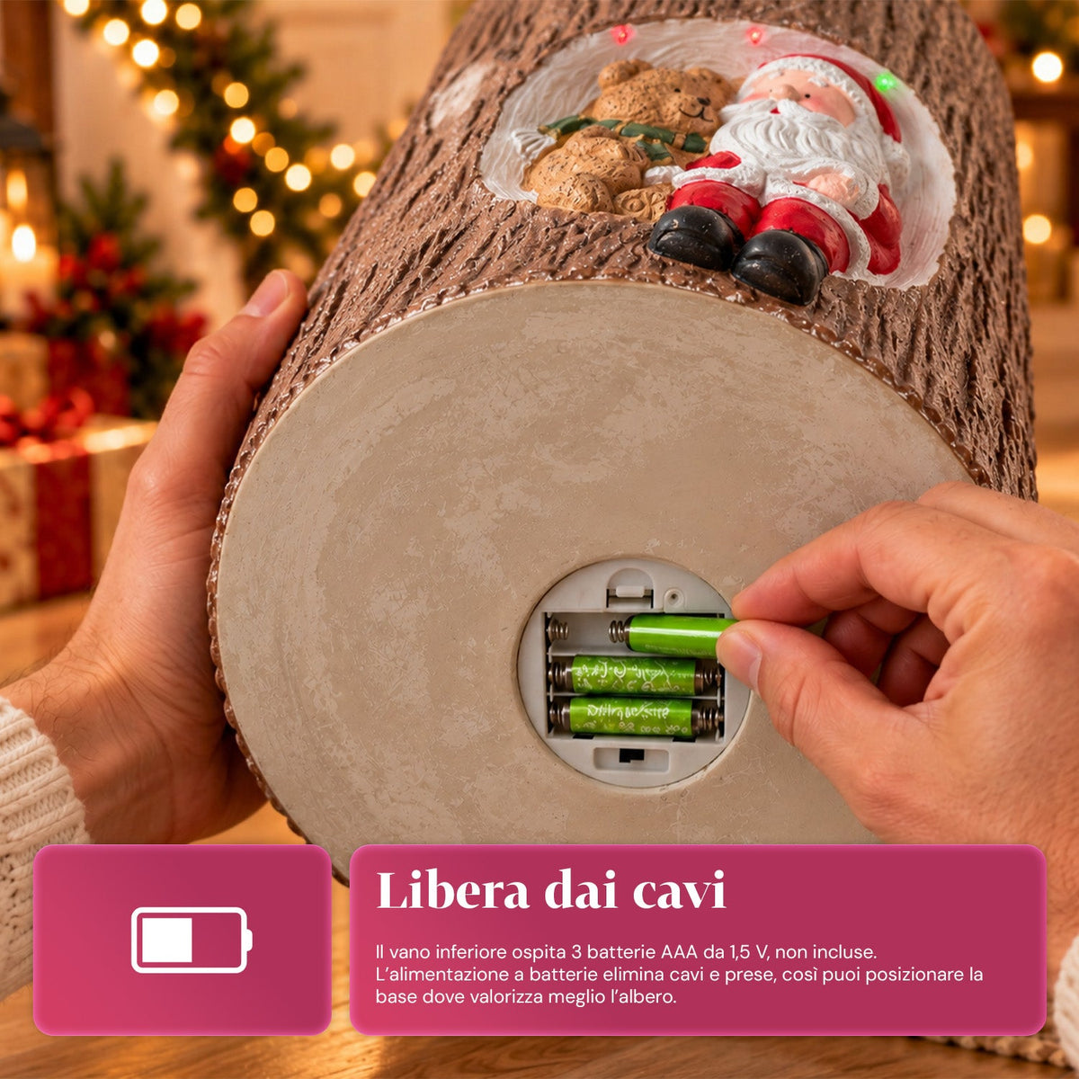 Base per Albero di Natale a Tronco con LED Animati e Personaggi 3D per Alberi fino a 180 cm - Copribase in Ferro e Magnesio con Attacco Ø 4 cm