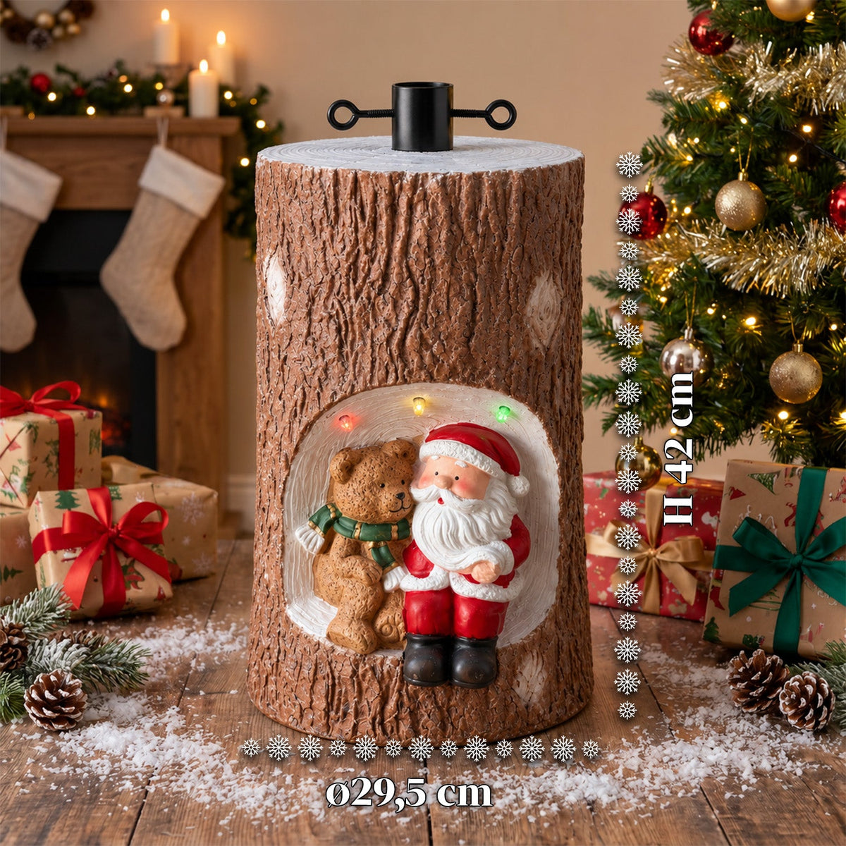 Base per Albero di Natale a Tronco con LED Animati e Personaggi 3D per Alberi fino a 180 cm - Copribase in Ferro e Magnesio con Attacco Ø 4 cm