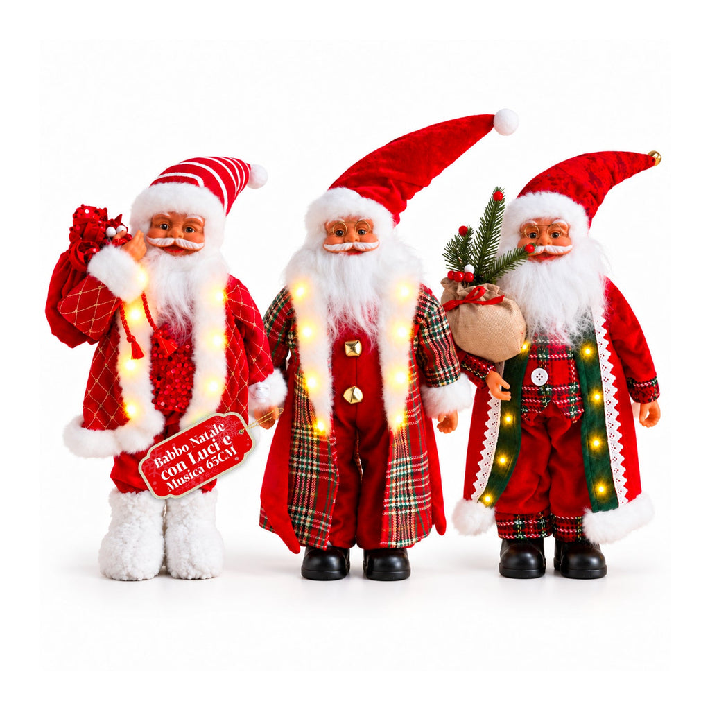 Babbo Natale con luci e musica, statua natalizia decorativa 65-95-120 cm, ornamento luminoso a batteria - Blind Box