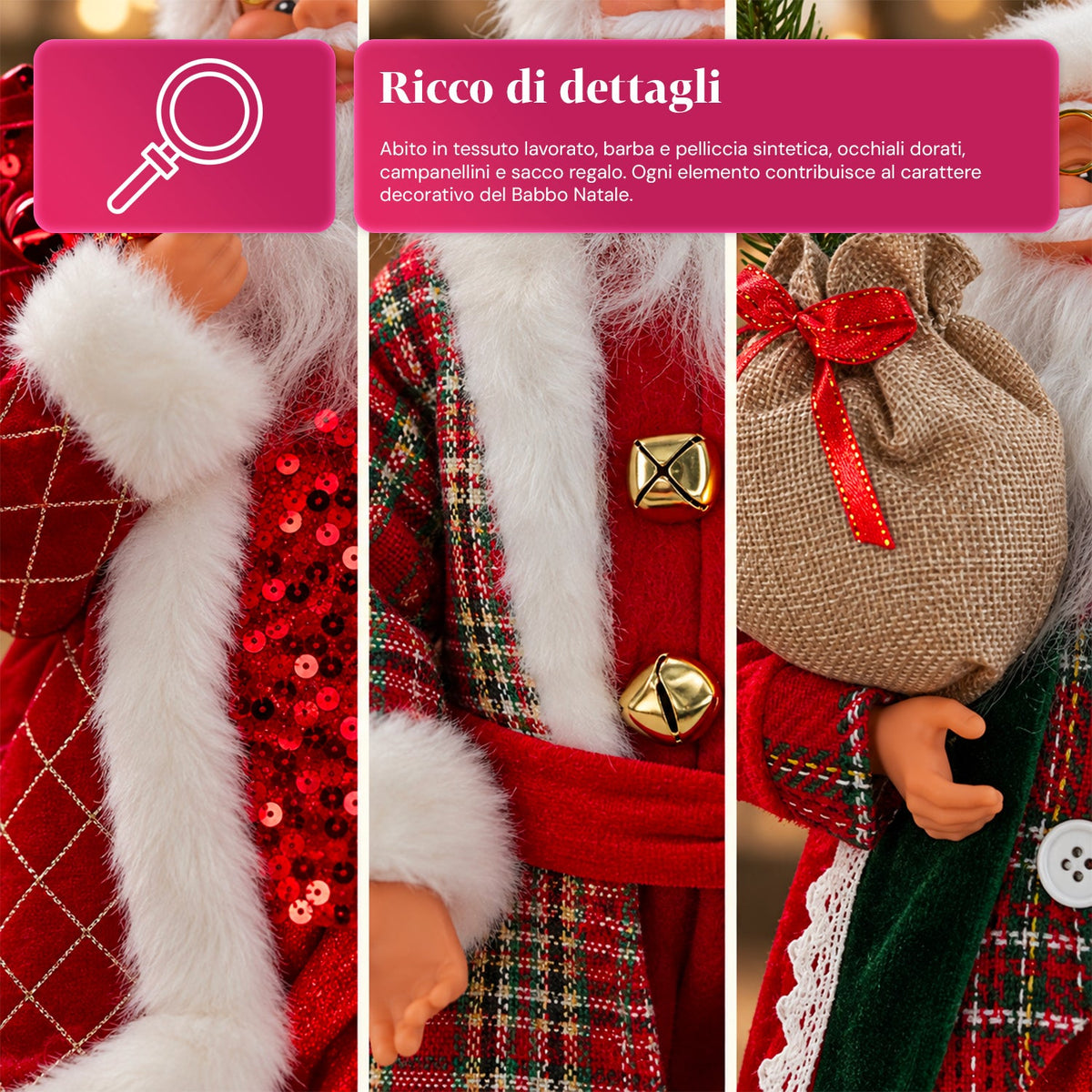 Babbo Natale con luci e musica, statua natalizia decorativa 65-95-120 cm, ornamento luminoso a batteria - Blind Box