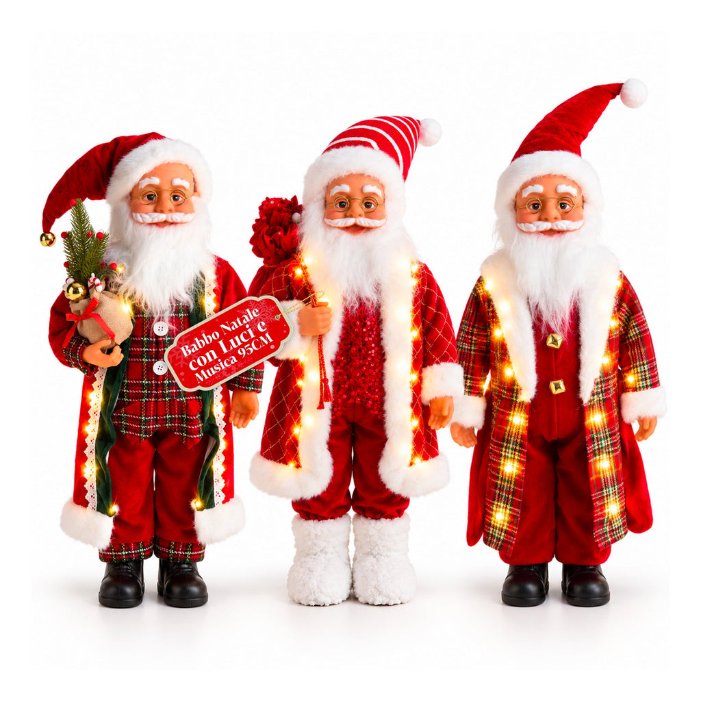 Babbo Natale con luci e musica, statua natalizia decorativa 65-95-120 cm, ornamento luminoso a batteria - Blind Box