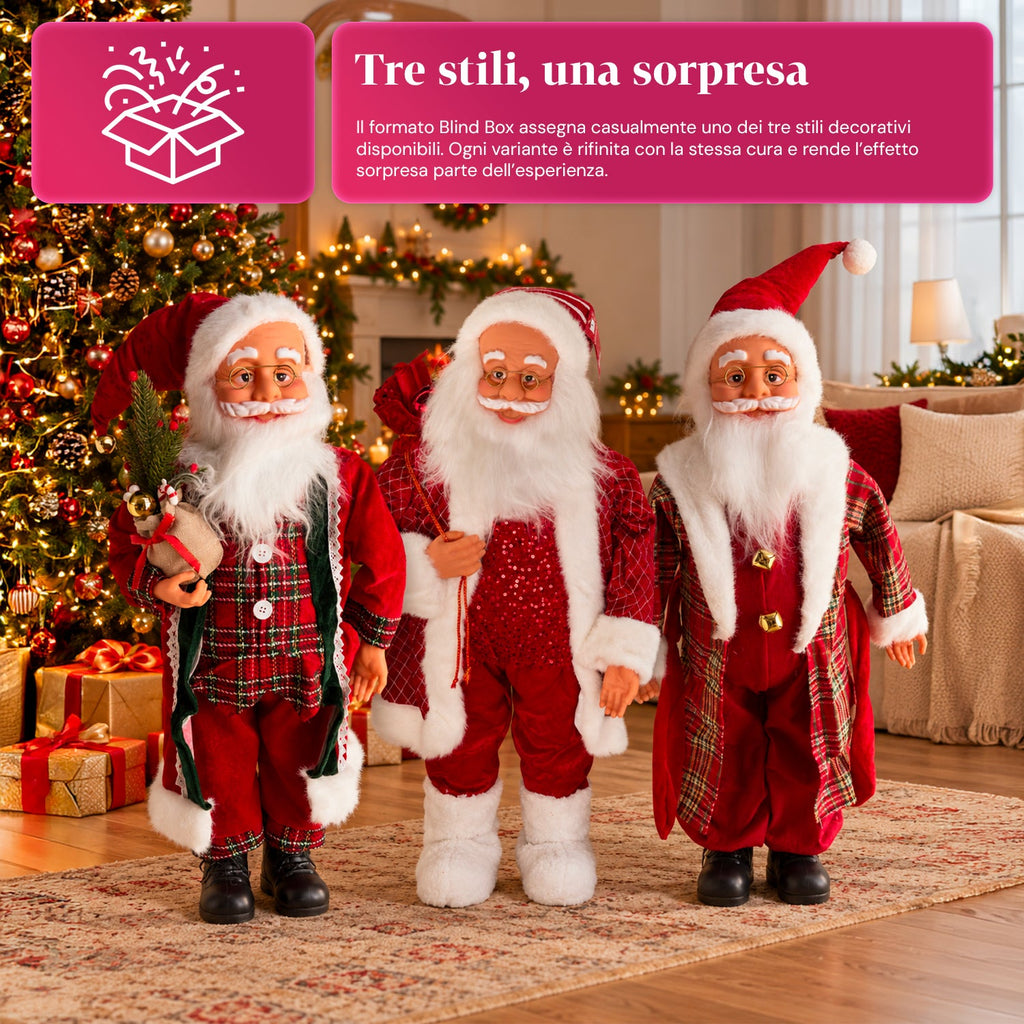 Babbo Natale con luci e musica, statua natalizia decorativa 65-95-120 cm, ornamento luminoso a batteria - Blind Box