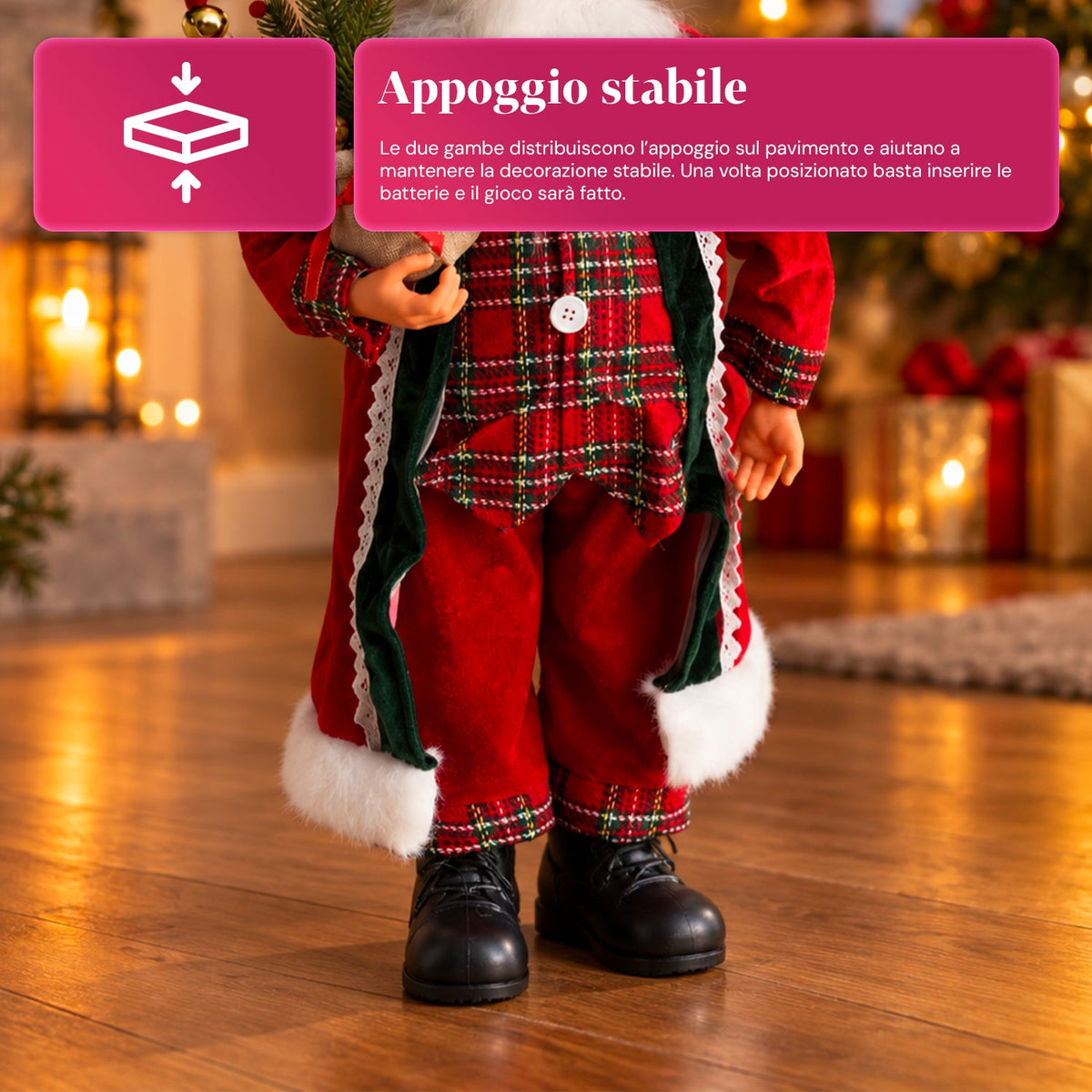 Babbo Natale con luci e musica, statua natalizia decorativa 65-95-120 cm, ornamento luminoso a batteria - Blind Box