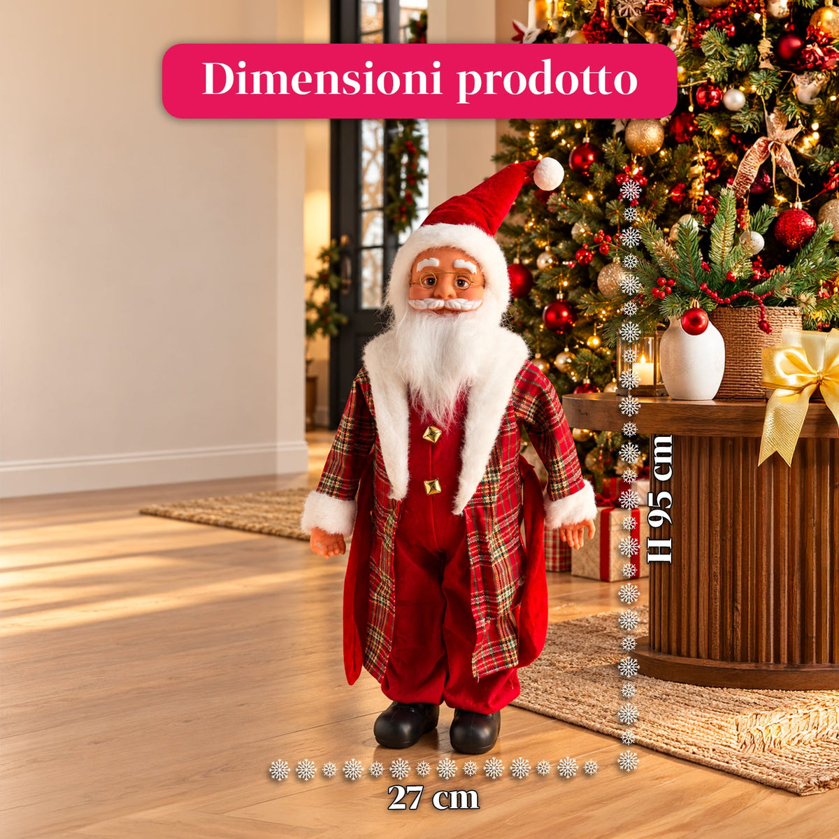 Babbo Natale con luci e musica, statua natalizia decorativa 65-95-120 cm, ornamento luminoso a batteria - Blind Box