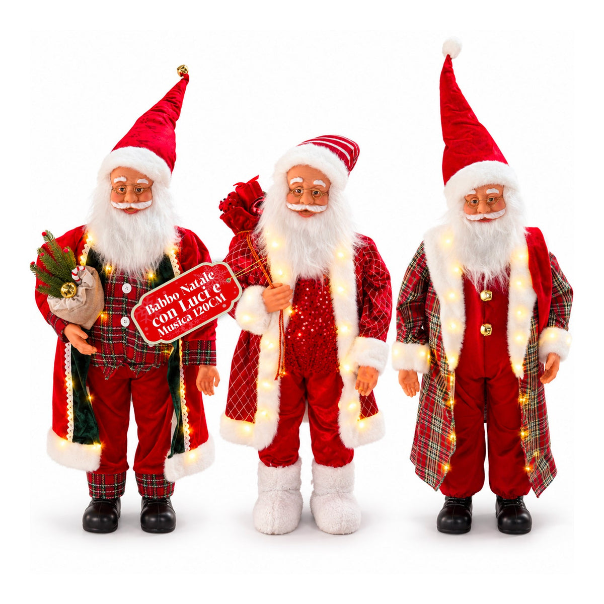 Babbo Natale con luci e musica, statua natalizia decorativa 65-95-120 cm, ornamento luminoso a batteria - Blind Box